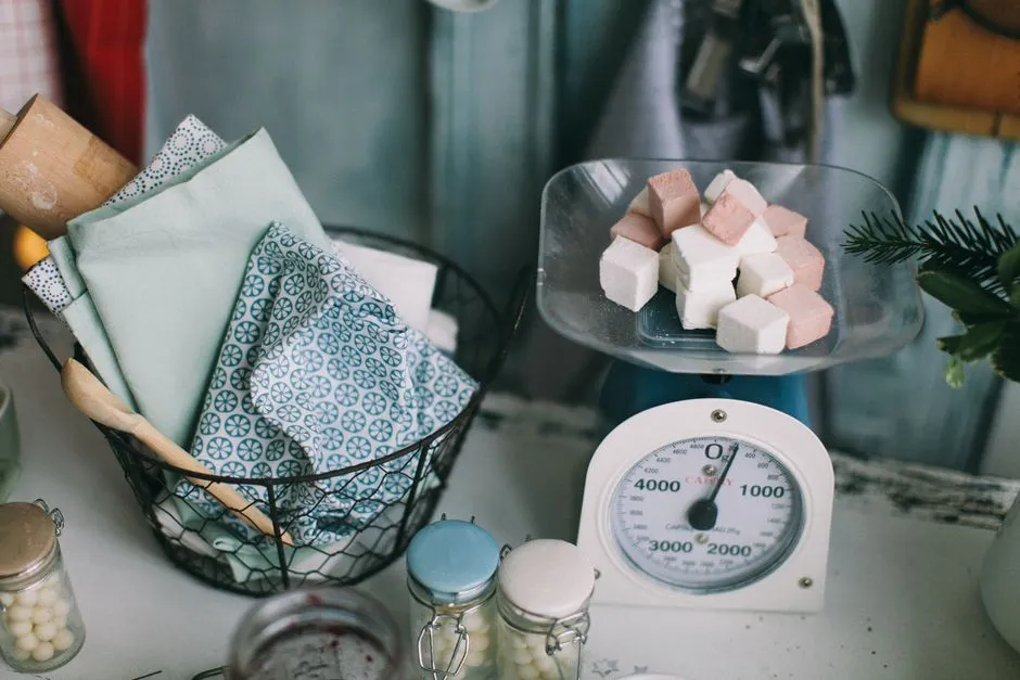 A kitchen scale used for weighing food portions, illustrative photo